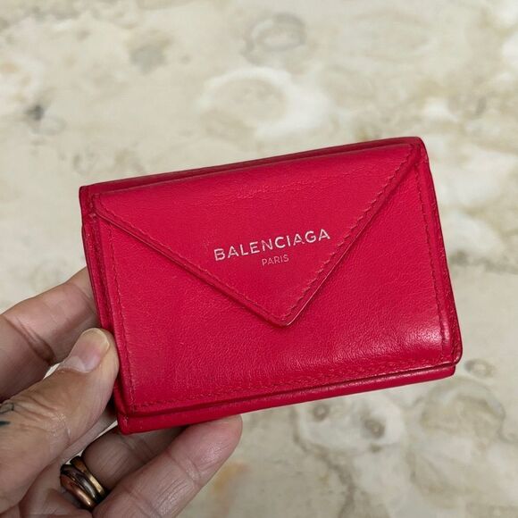 Balenciaga Handbags - Balenciaga Papier Mini Tri-Fold Wallet Red Leather